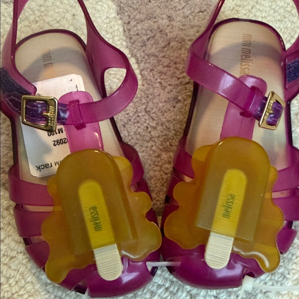 Mini Melissa Magenta Jelly Sandals with Yellow Popsicles - Picture 2 of 4